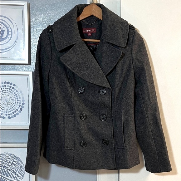 Merona Jackets & Blazers - Merona Women’s Classic Wool Blend Double Breasted Gray Button Up Peacoat Size S